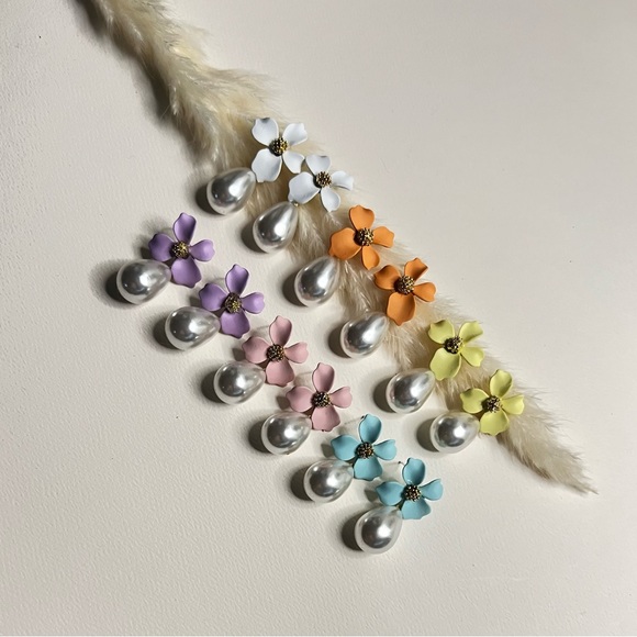 Elegant Floral & Pearl Drop Earrings - Coquette Small Earrings - Flower Earrings - Picture 3 of 16